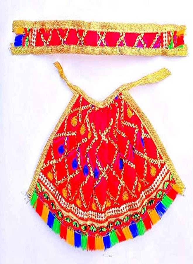 Chircrafts Devi Goddess Dress (Set of 4) for Ganesh Durga Lakshmi Saraswati Parvati Devi Maa MATA Ji Lehanga & Chunri/Patka Dress Poshak Multicolor (Lehenga Height 2 inch) - Image 4
